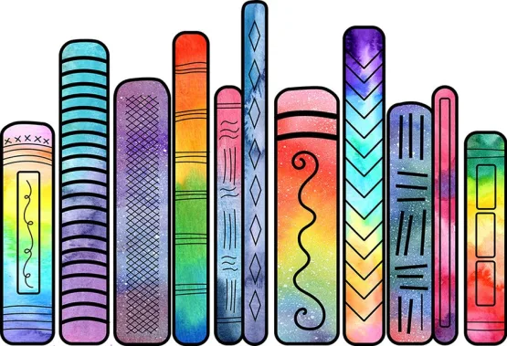 An illustration of rainbow books